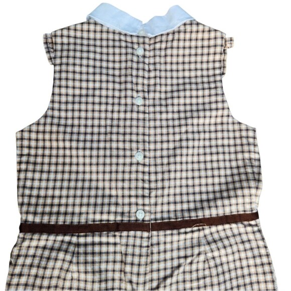 Janie And Jack Girls Tan Houndstooth Jumpsuit Ruffle Crisp White Collar Size 5 - Picture 9 of 14